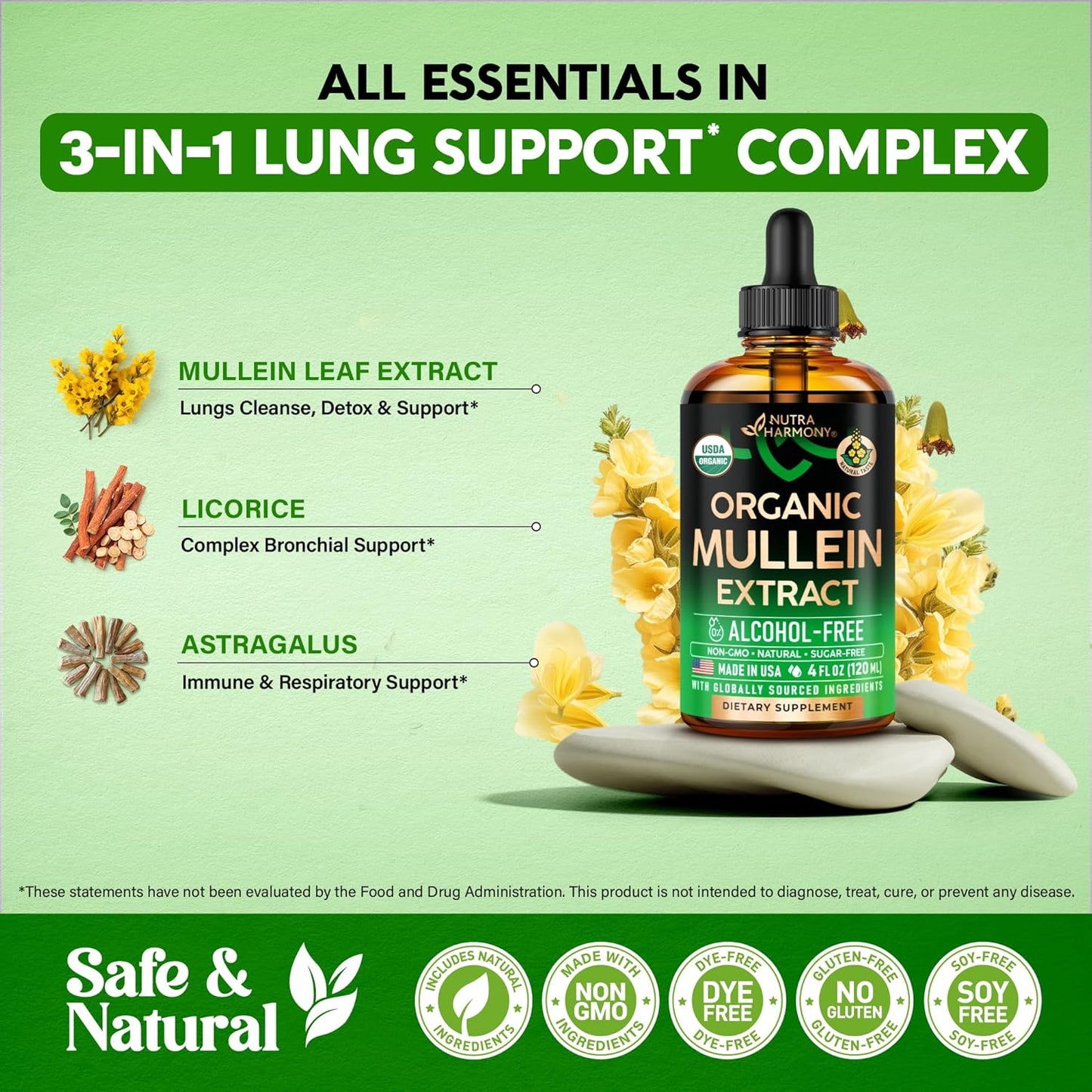 Mullein Drops for Lungs - USDA Organic Liquid - Mullein Leaf Extract Supplement - Made in USA - Lung & Bronchial Cleanse for Smokers - Respiratory Health Support - As Tincture, Tea, Pills - Pack of 2