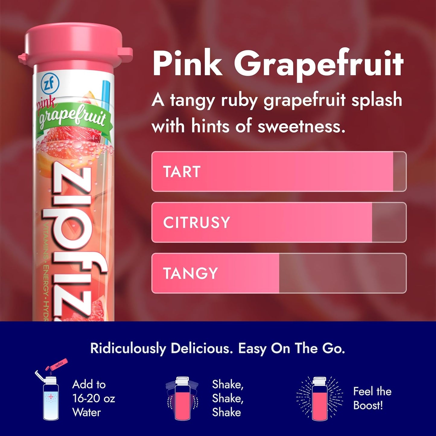 Zipfizz Daily Energy Drink Powder, Pink Grapefruit, 20 Pack | 3-in-1 Sustained Energy, Rapid Hydration, and Essential Vitamins | Sugar-Free | Electrolyte Powder | Contains Vitamin B-12 & Antioxidants