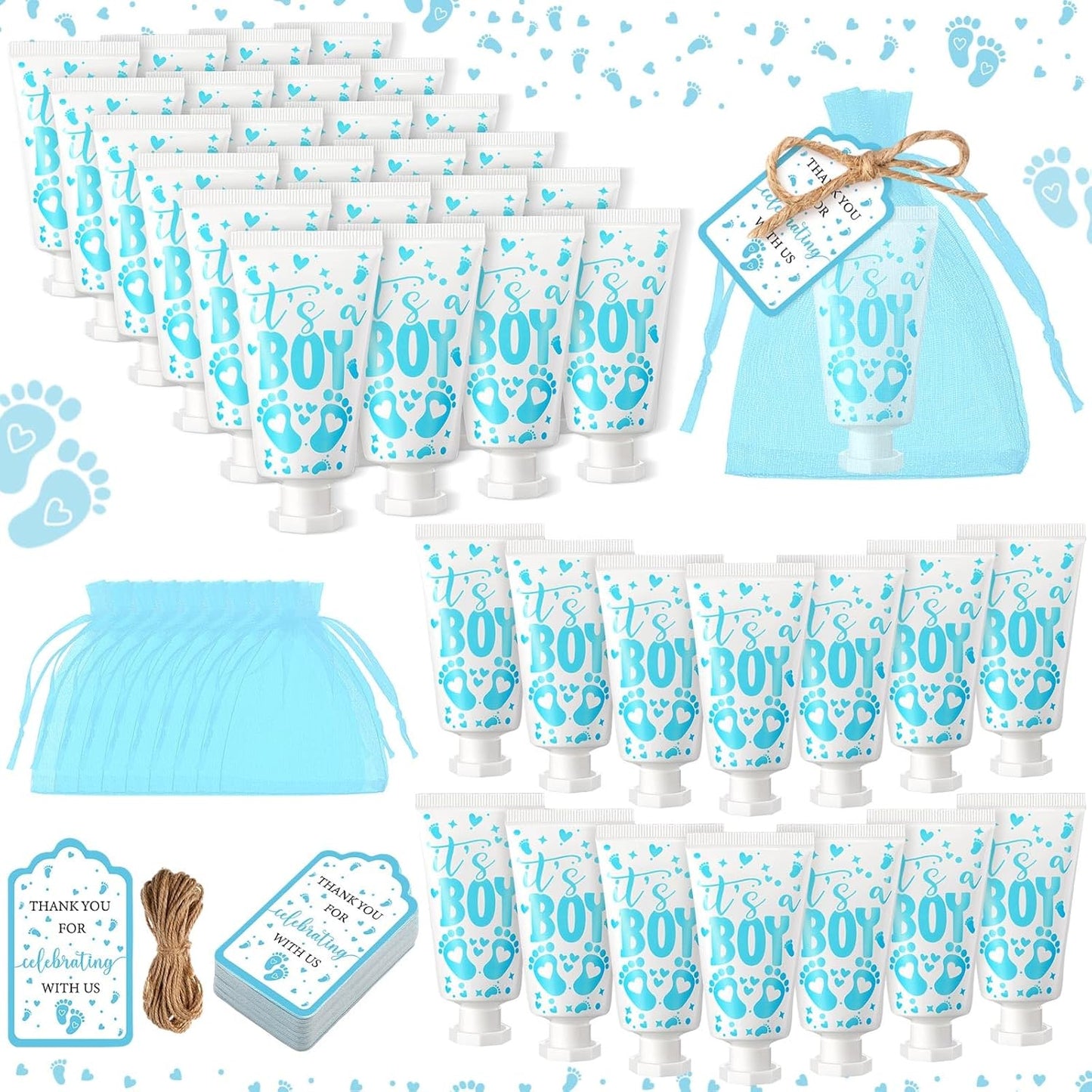 48 Sets Baby Shower Hand Cream Party Favors for Guests Gift Bulk Travel Size Hand Lotion Set for Baby Shower Wedding Christmas(Footprint)