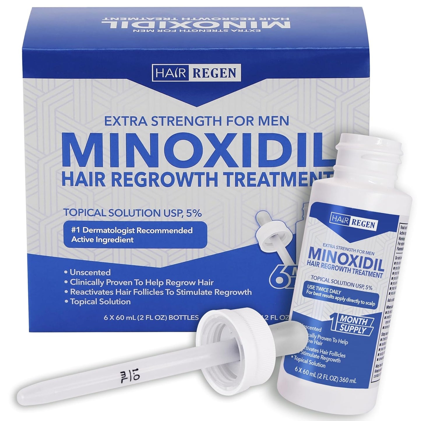 Hair-Regen Advanced 5% Minoxidil For Men Hair Regrowth Treatment for Thinning Hair - Hair Loss for Men - 6 Month Supply, Minoxidil Topical Solution So Thicker Fuller Hair Keeps Growing Amazing Results
