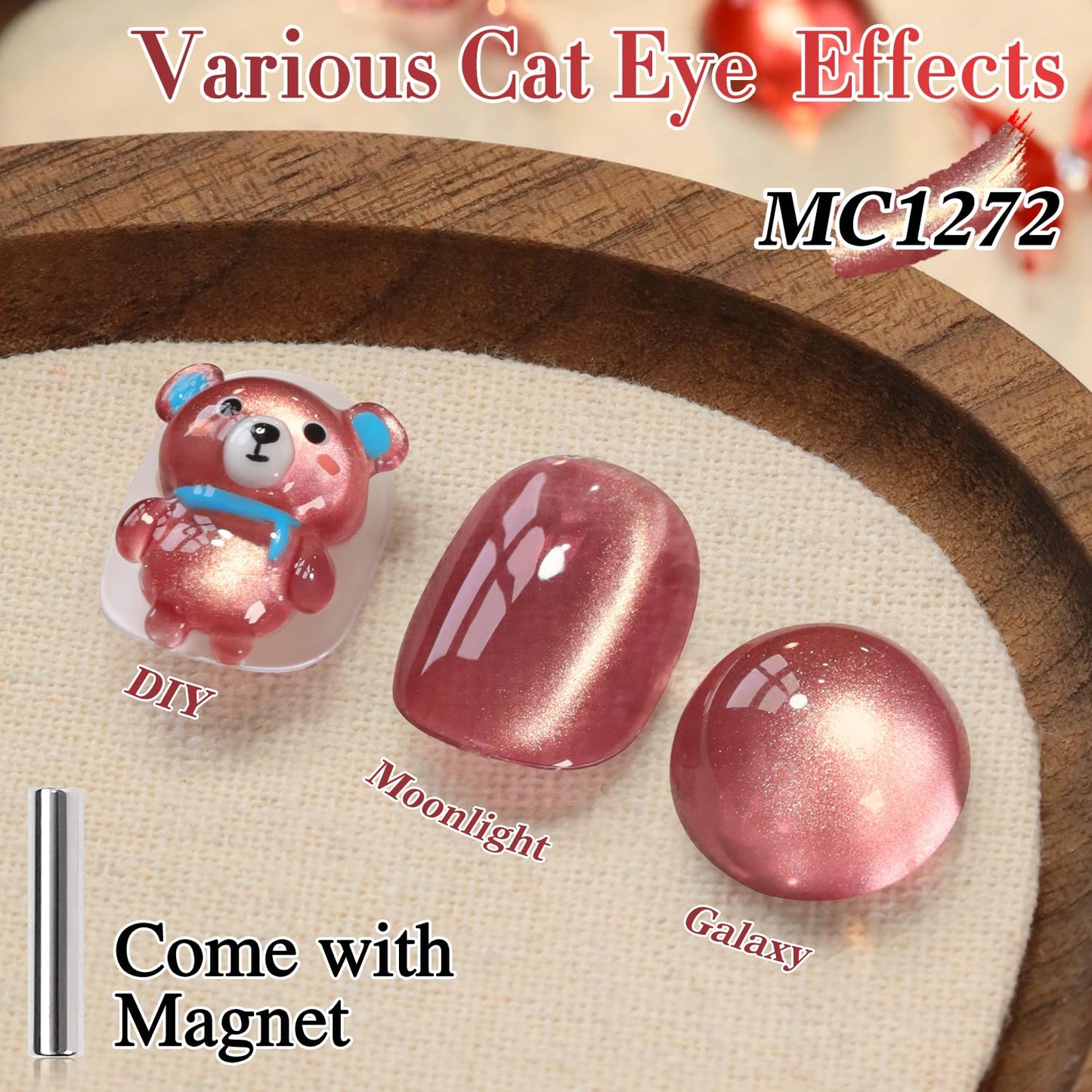 Double Rhythm 0.5 OZ Cat Eye Gel Polish with Magnet 15ML Holographic Glitter Shimmer Translucent Jelly Color Magnetic Nail Polish Salon DIY at Home (Rose Coffee-MC1272)