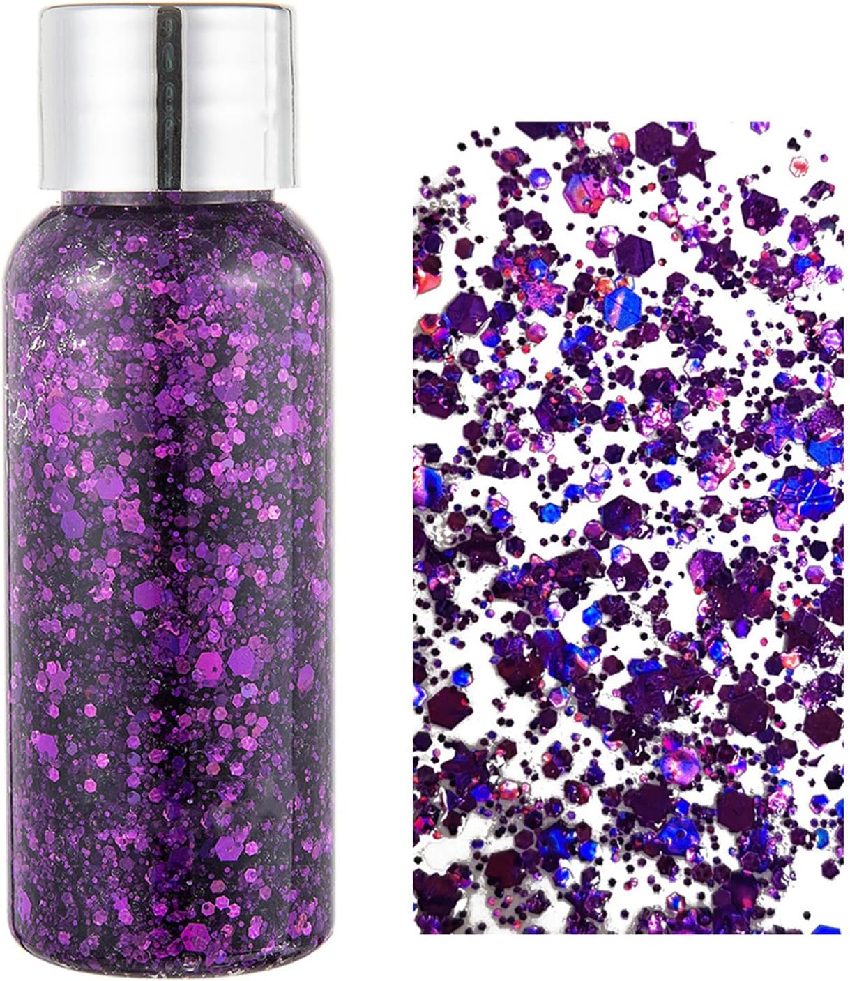 MAEPEOR Chunky Face Body Glitter Gel 19 Colors Mermaid Sequins Holographic Body Glitter Gel Long-Lasting Festival Makeup Glitter Paint for Face Body Hair Nails (30g, 06 Purple)