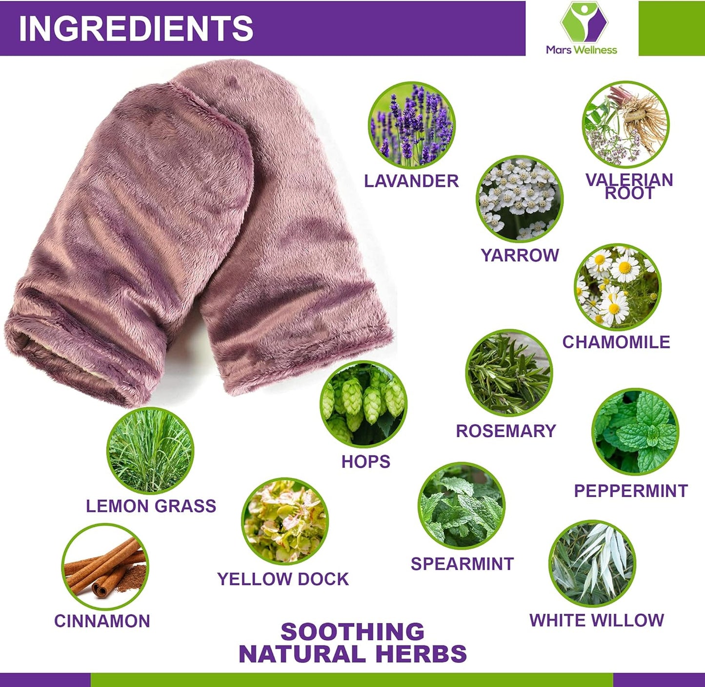 Mars Wellness Heated Microwavable Mitts - Herbal Hot/Cold Deep Penetrating Herbal Aromatherapy Therapy Mittens with Flaxseed and Herbs - Trigger Finger, Inflammation, Carpal Tunnel - Mauve