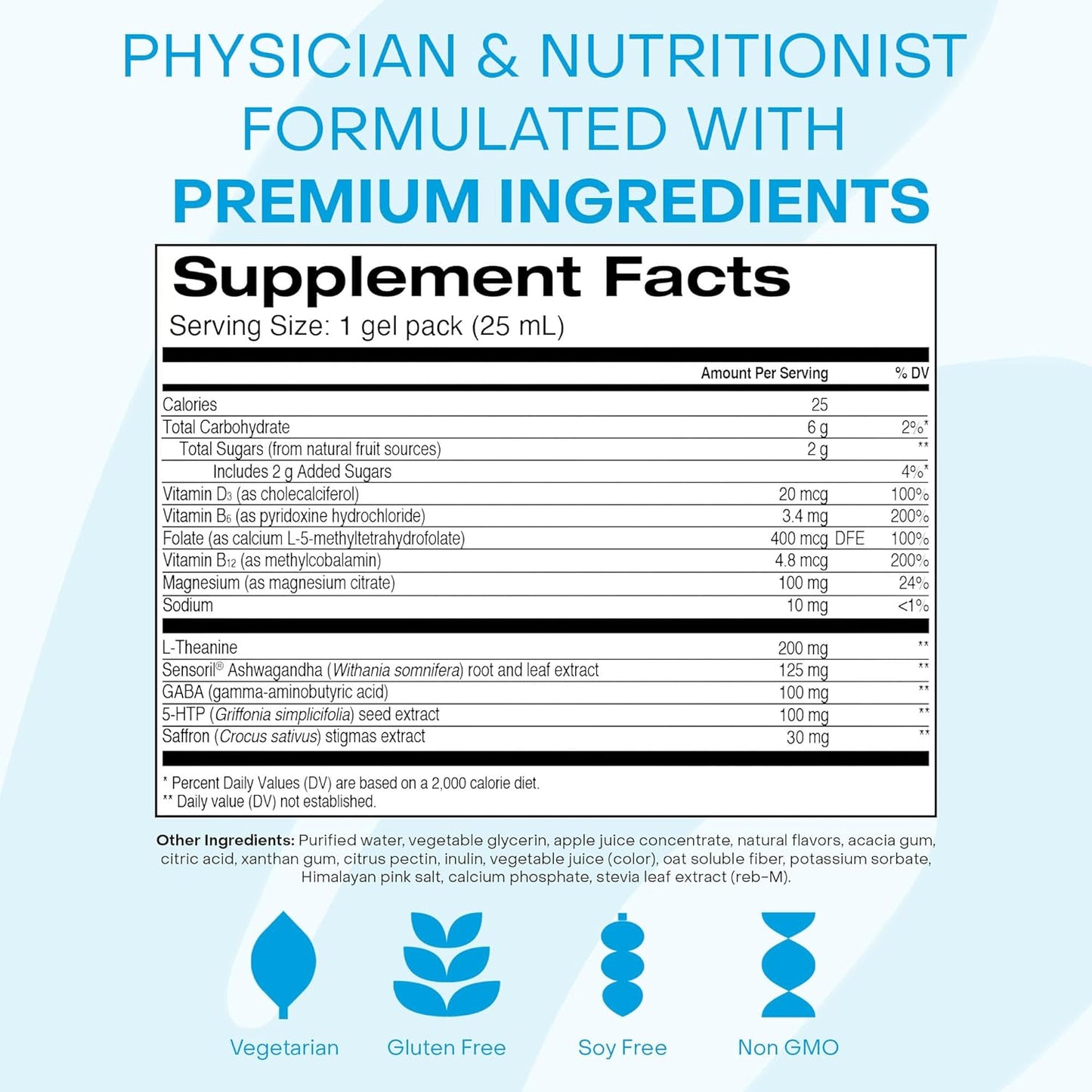 Healthycell Calm Mood Daily Liquid Supplement - Cortisol Manager & Mood Support Supplement for Stress with Ashwagandha, L-Theanine, Magnesium, 5-HTP, GABA & Saffron - 14 Gel Packs