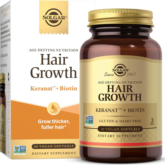 Solgar Hair Growth Supplement for Thicker Fuller Hair with Keranat Oil, Biotin, Zinc and Copper, Hair Health Supplement, Age-Defying Nutrition for Men and Women, 30 Servings