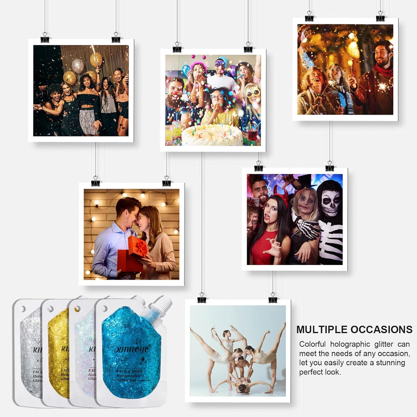 Holographic Face Glitter Gel Body Shimmer Makeup for for Hair, Face, Clavicle, Arm, Nail, Eyeshadow, Long Lasting Waterproof Mermaid Sequins Party Glitter for Rave Festival, 1.35oz (Laser Silver #5)