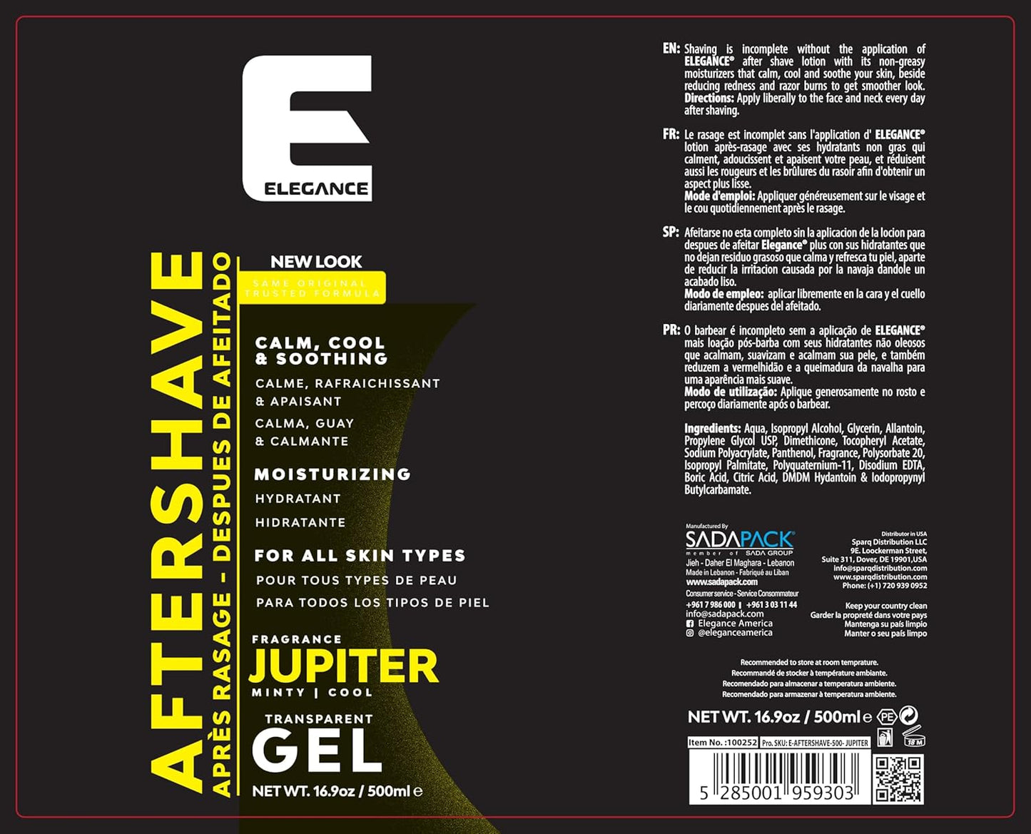 Elegance After Shave Lotion for Men, 500ml, Jupiter (Green), Real Shaving Relief, After Shave that Hydrates and Revitalizes your Skin, 16.9 Oz Jupiter Green)