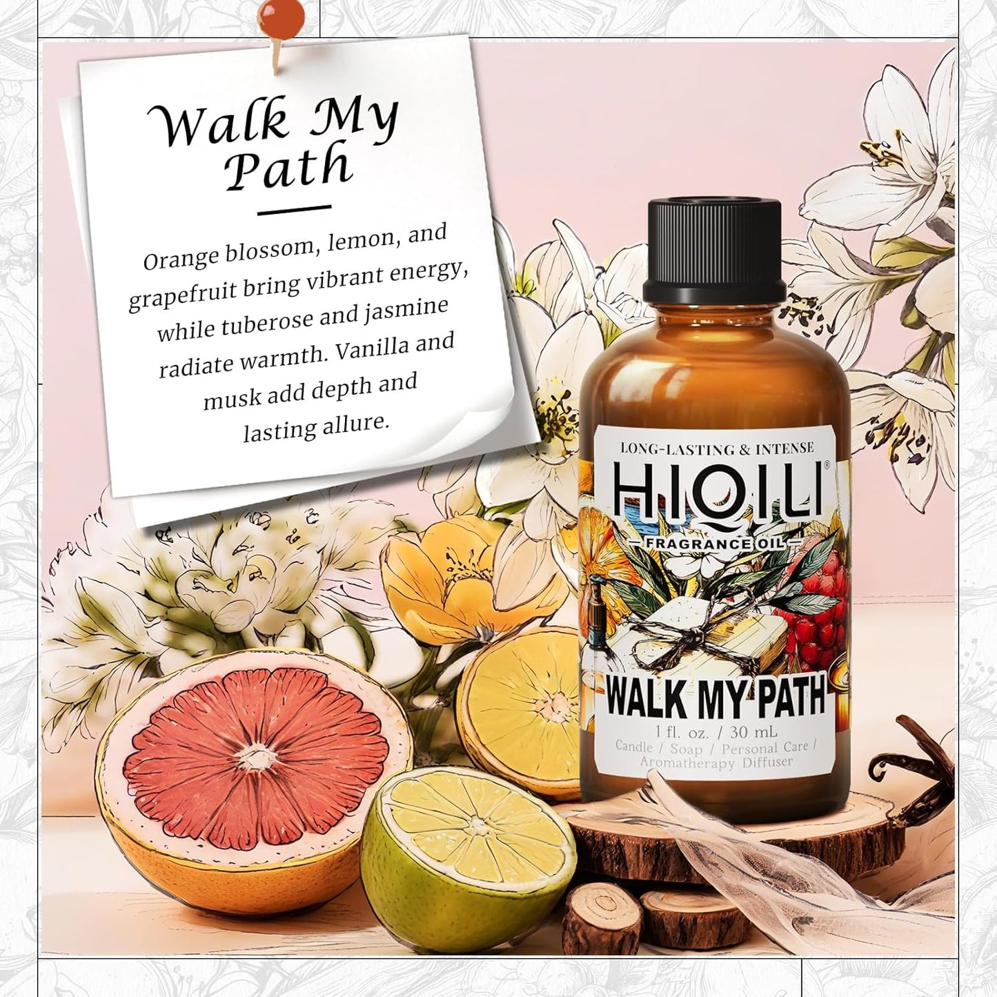 HIQILI Walk My Path Fragrance Oil for Home Diffuser, Inspired by Gi.o M.Way, Scented Soap, Candle Making, DIY Body Lotion & Scrub - 1 Fl Oz