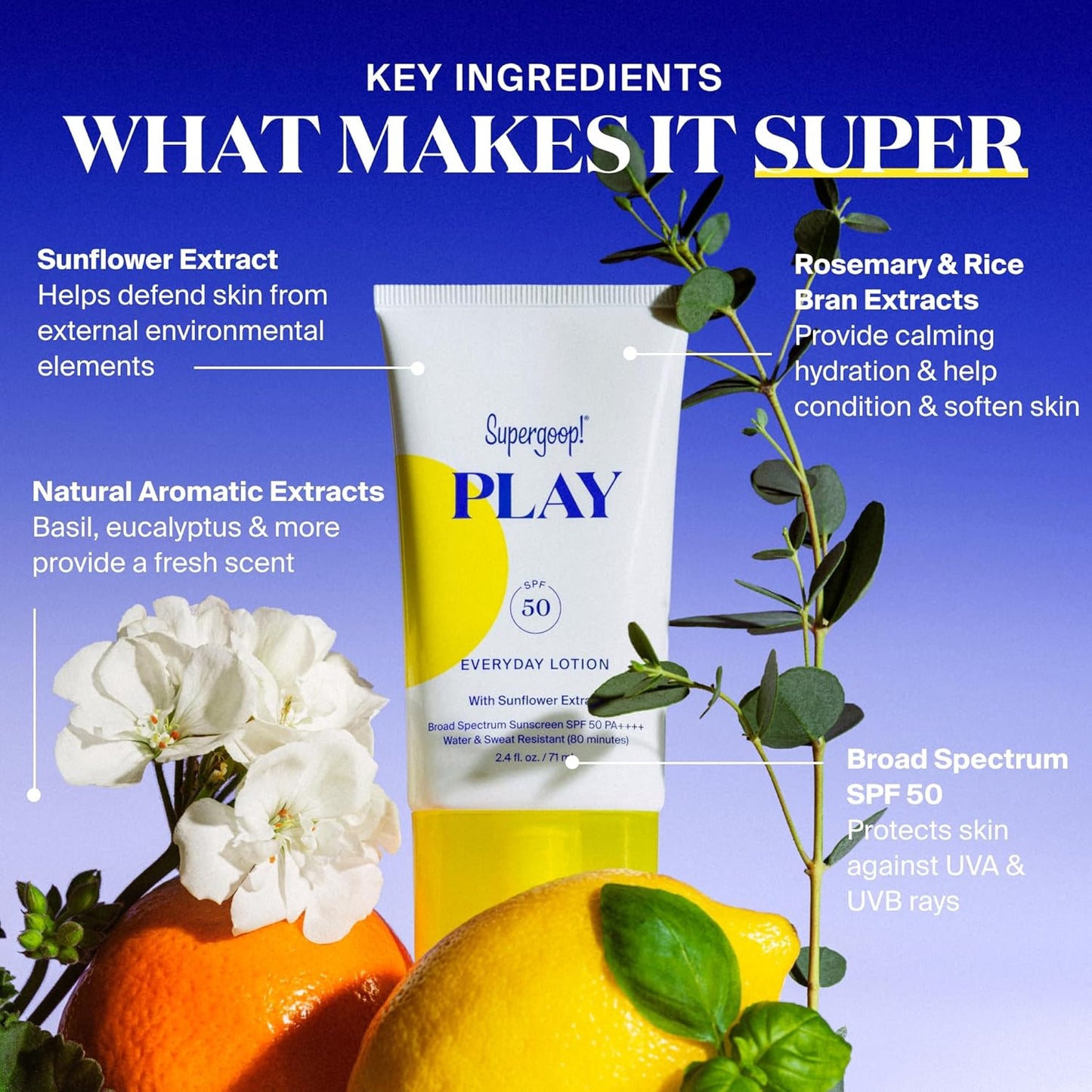 Supergoop! PLAY Everyday Lotion SPF 50 - Broad Spectrum Body & Face Sunscreen - Great for Active Days - Fast Absorbing, Water & Sweat Resistant - 2.4 fl oz - 2 Pack