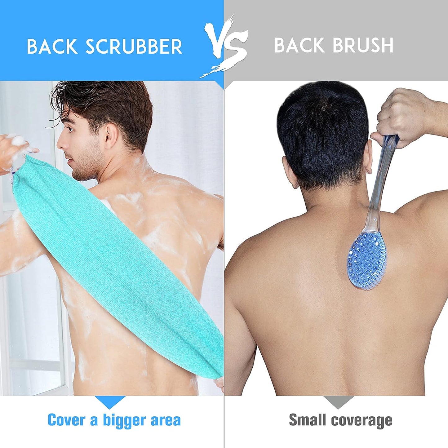 Evridwear Exfoliating Back Scrubber with Handles Two Sides for Body Shower Deep Cleans Skin Massages Invigorating Blood Circulation Men Women One Size (Angel Blue)