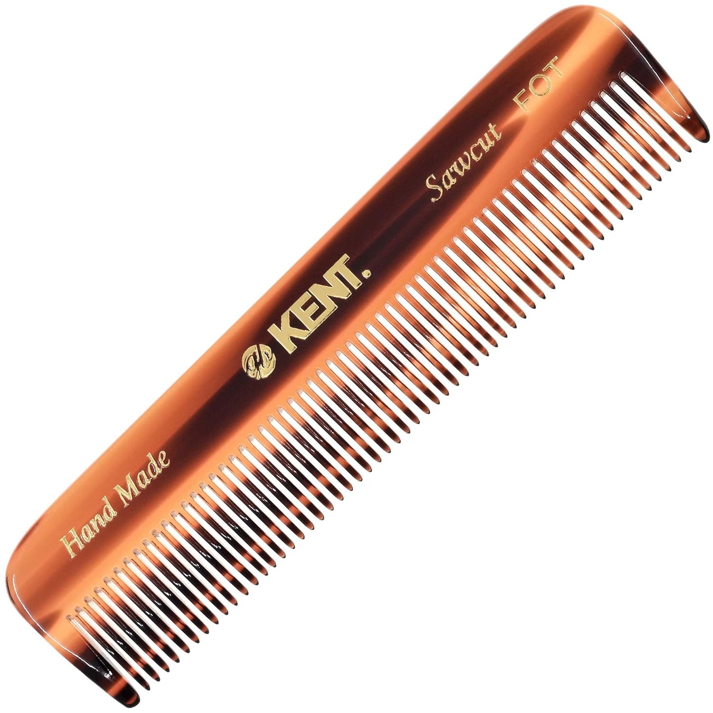 Kent FOT Tortoise Fine Tooth Comb for Men - Handmade Pocket Comb for Travel, Styling, Fine or Thinning Hair, Mustache and Beard Care Handpolished Saw-Cut Made in England