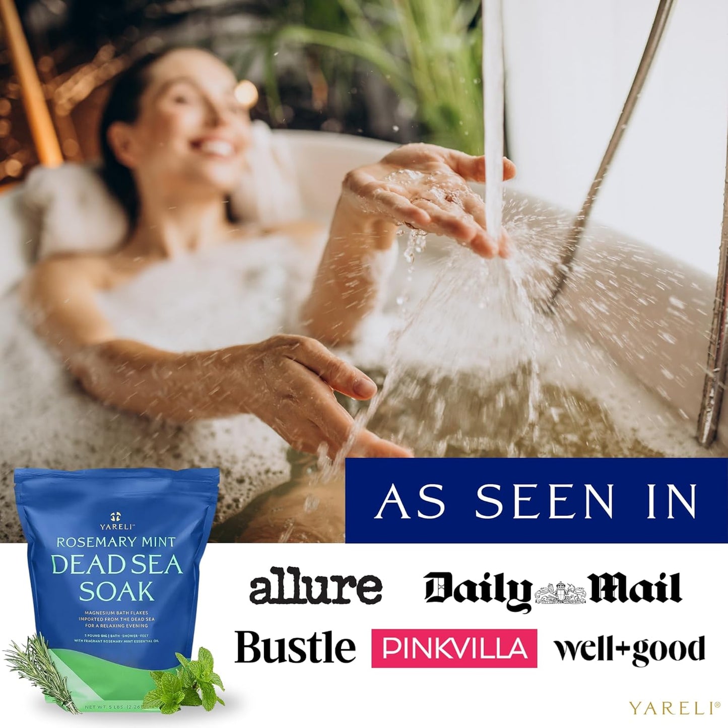 Magnesium Flakes, 5lb Rosemary Peppermint, Dead Sea Bath and Foot Soak, Alternative to Epsom Salt with Over 250,000mg of Magnesium Chloride Per Bag