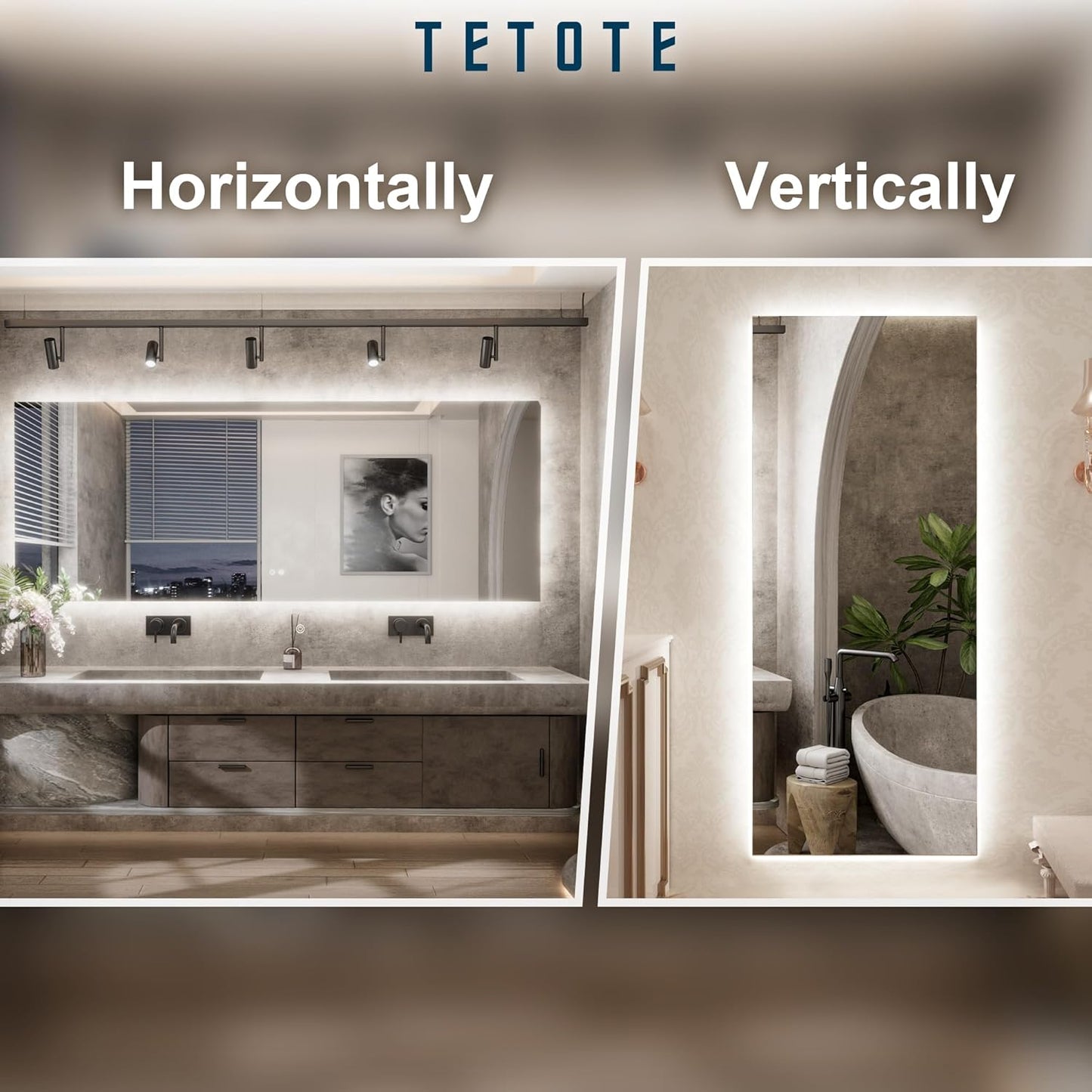 TETOTE 94 x 36 Inch LED Backlit Bathroom Mirror with Lights,Anti-Fog Lighted Mirror,Dimmable,Vanity Mirror,Wall Mounted