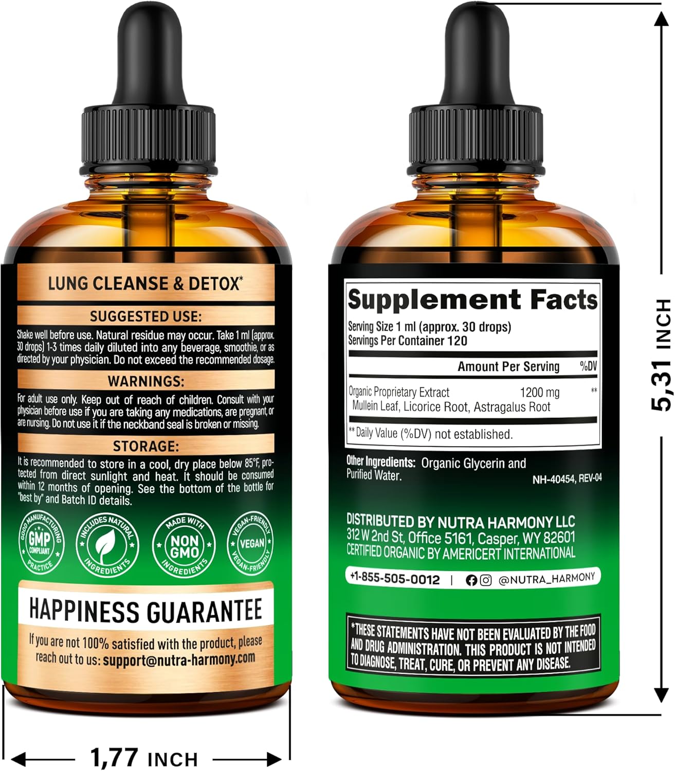 Mullein Drops for Lungs - USDA Organic Liquid - Mullein Leaf Extract Supplement - Made in USA - Lung & Bronchial Cleanse for Smokers - Respiratory Health Support - As Tincture, Tea, Pills - Pack of 2