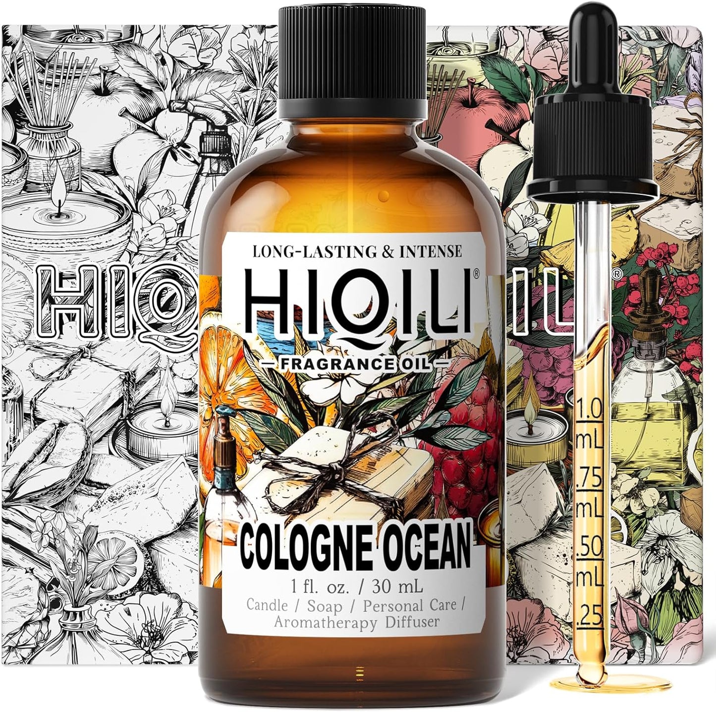 HIQILI Cologne Ocean Fragrance Oil for Making Candle, Bath Bombs, Home Diffuser, Long-Lasting Scents for Hair & Body - 1 Fl Oz