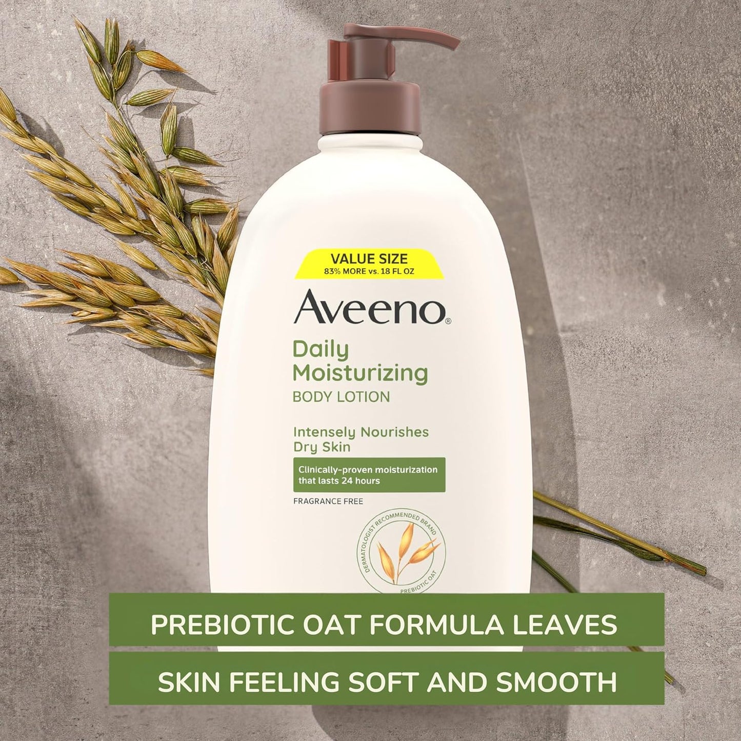 Aveeno Daily Moisturizing Body Lotion with Soothing Prebiotic Oat, Gentle Lotion Nourishes Dry Skin, Paraben-, Dye- & Fragrance-Free, Non-Greasy & Non-Comedogenic, Value Size, 33 fl. oz