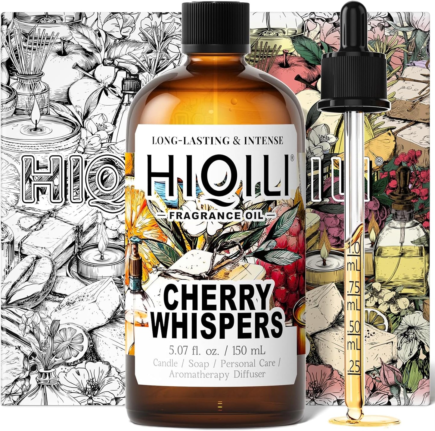 HIQILI Cherry Whispers‌ Fragrance Oil for Soap, Candle Making, Inspired by E.scd Cherry in-t.Air, Wool Dryer Balls, Home Luxury Scents for Laundry & Bathroom Use - 5.07 Fl Oz