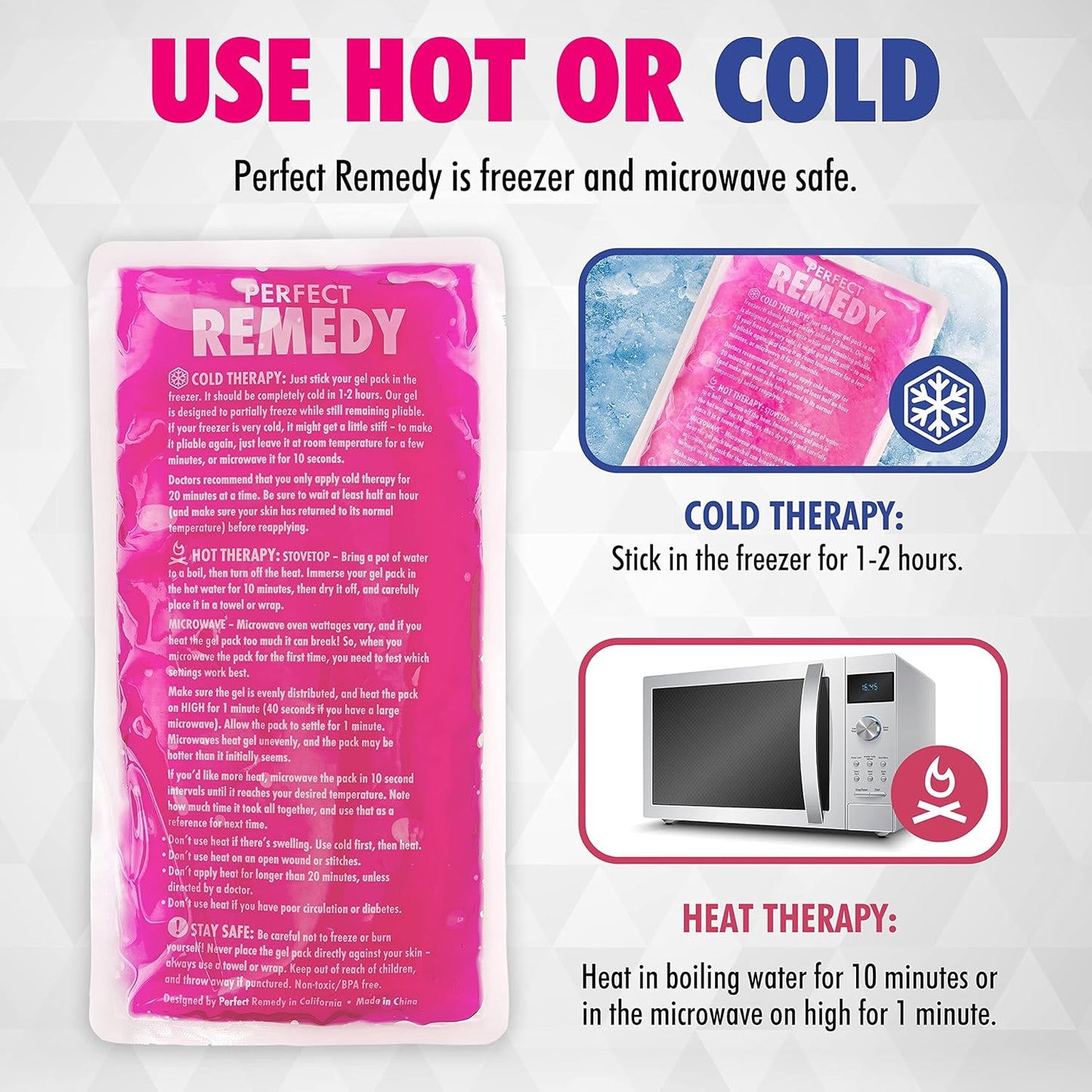 Perfect Remedy 2-Pack Gel Ice Packs for Injuries, Soft and Flexible Hot & Cold Compress, Soothing Ice Pack Aid for Sprains Strains & Soreness conditions, Alternative to Hot Water Bottles (Pink, Large)